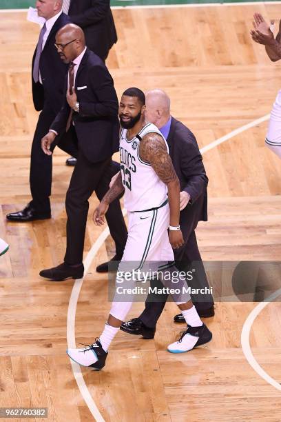 Marcus Morris of the Boston Celtics reacts during the game against of the Cleveland Cavaliers on Game Five of the 2018 NBA Eastern Conference Finals...