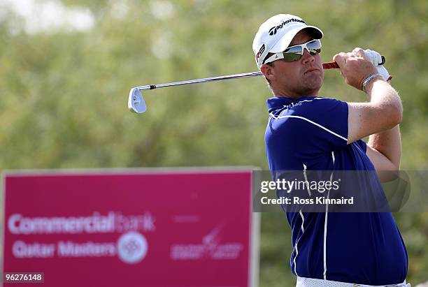 Peter Hanson of Sweden on the par three 8th hole during the third round of The Commercialbank Qatar Masters at The Doha Golf Club on January 30, 2010...