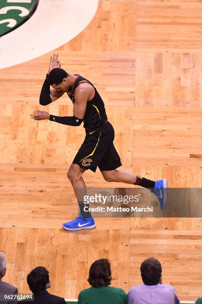 Jordan Clarkson of the Cleveland Cavaliers reacts during the game against the Boston Celtics on Game Five of the 2018 NBA Eastern Conference Finals...