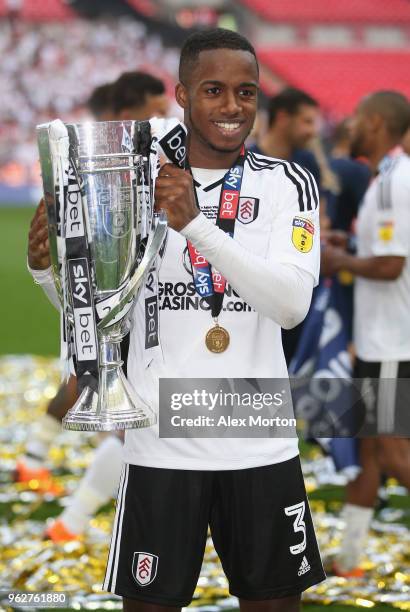 Ryan Sessegnon of Fulham celebrates with the Championship Play Off Final trophy during the Sky Bet Championship Play Off Final match between Aston...