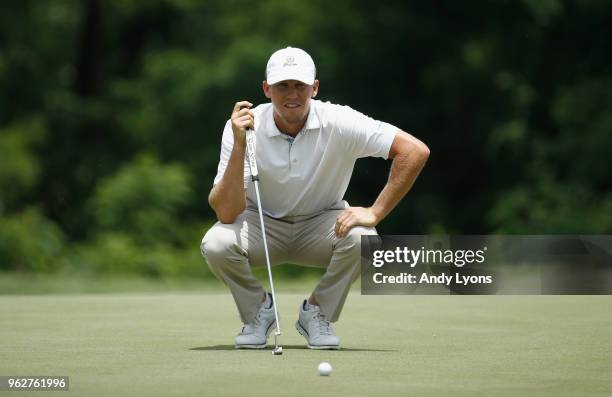 Kramer Hickok lines up his birdie putt on the first hole during the third round of the Nashville Golf Open at the Nashville Golf and Athletic Club on...