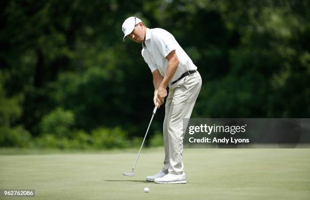 Kramer Hickok putts for birdie on the first hole during the third round of the Nashville Golf Open at the Nashville Golf and Athletic Club on May 26,...