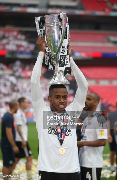 Ryan Sessegnon of Fulham celebrates with the Championship Play Off Final trophy during the Sky Bet Championship Play Off Final match between Aston...