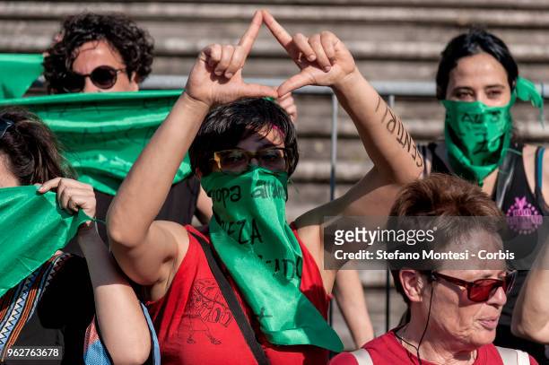 Women protest in a demonstration 'Obiezione Respinta' organized by 'Non una di meno' movement to remember the 194 law of 1978 which legalised...