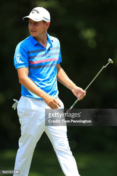 Emiliano Grillo of Argentina looks on on the fifth green during round three of the Fort Worth Invitational at Colonial Country Club on May 26, 2018...