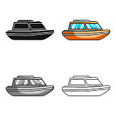 Orange rescue boat.Boat to rescue the drowning persons.Ship and water transport single icon in cartoon style vector symbol stock web illustration.