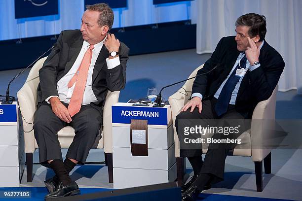 Lawrence "Larry" Summers, director of the U.S. National Economic Council, left, and Josef Ackermann, chief executive officer of Deutsche Bank AG,...