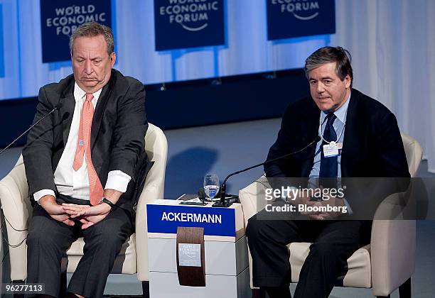 Lawrence "Larry" Summers, director of the U.S. National Economic Council, left, and Josef Ackermann, chief executive officer of Deutsche Bank AG,...