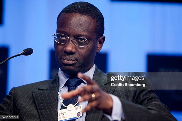 Tidjane Thiam, chief executive officer of Prudential Plc, participates in a panel discussion titled "Redesigning Financial Regulation" during day...