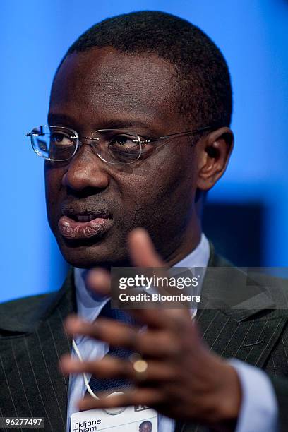 Tidjane Thiam, chief executive officer of Prudential Plc, participates in a panel discussion titled "Redesigning Financial Regulation" during day...