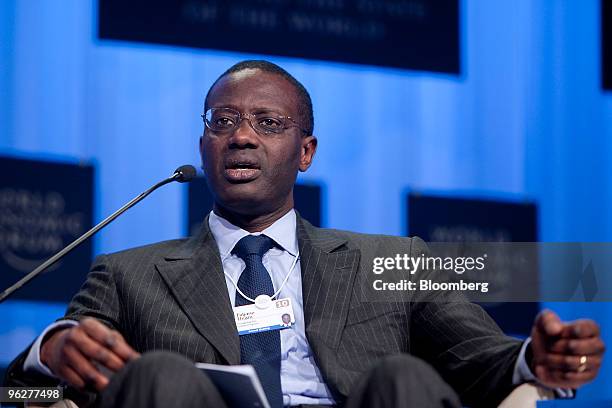 Tidjane Thiam, chief executive officer of Prudential Plc, participates in a panel discussion titled "Redesigning Financial Regulation" during day...