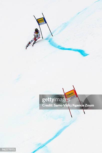 Marcel Hirscher of Austria takes 1st place during the Audi FIS Alpine Ski World Cup Men's Giant Slalom on January 30, 2010 in Kranjska Gora, Slovenia.