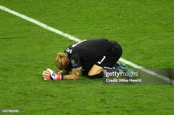 Loris Karius of Liverpool looks dejected following his sides defeat in the UEFA Champions League Final between Real Madrid and Liverpool at NSC...