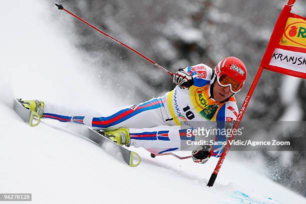 Richard Cyprien of France takes 9th place during the Audi FIS Alpine Ski World Cup Men's Giant Slalom on January 30, 2010 in Kranjska Gora, Slovenia.