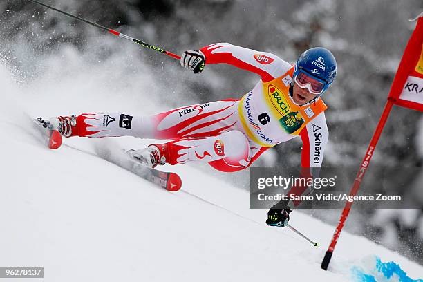Benjamin Raich of Austria takes 6th place during the Audi FIS Alpine Ski World Cup Men's Giant Slalom on January 30, 2010 in Kranjska Gora, Slovenia.