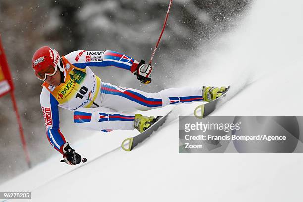 Cyprien Richard of France in action during the Audi FIS Alpine Ski World Cup Men's Giant Slalom on January 30, 2010 in Kranjska Gora, Slovenia.