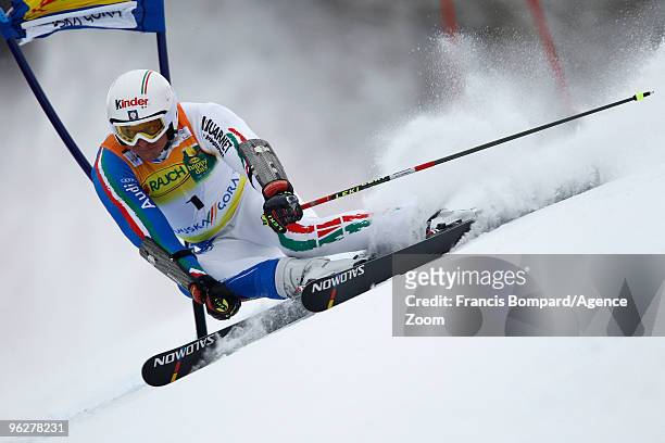 Massimiliano Blardone of Italy in action during the Audi FIS Alpine Ski World Cup Men's Giant Slalom on January 30, 2010 in Kranjska Gora, Slovenia.
