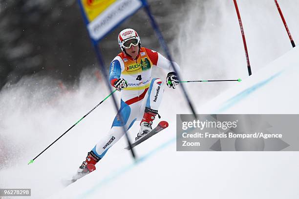 Carlo Janka of Switzerland in action during the Audi FIS Alpine Ski World Cup Men's Giant Slalom on January 30, 2010 in Kranjska Gora, Slovenia.