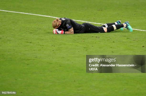 Loris Karius of Liverpool looks dejected following his sides defeat in the UEFA Champions League Final between Real Madrid and Liverpool at NSC...