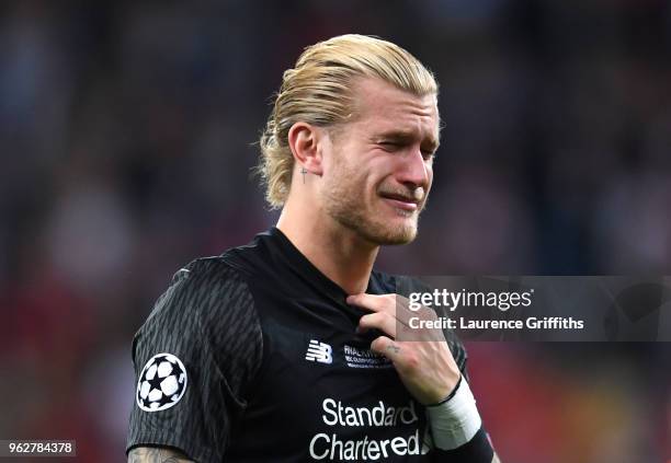 Loris Karius of Liverpool looks dejected following his sides defeat in the UEFA Champions League Final between Real Madrid and Liverpool at NSC...