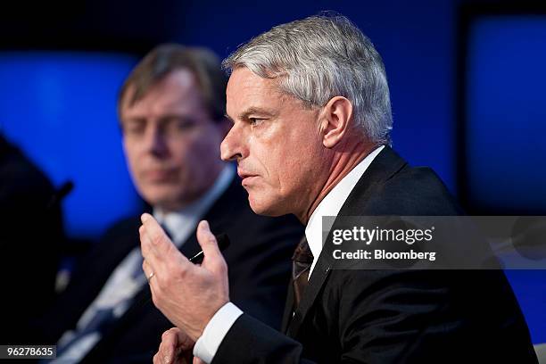 Colin Dyer, president and chief executive officer of Jones Lang LaSalle Inc., participates in a panel discussion on day three of the 2010 World...