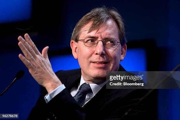 Hans Paul Burkner, chief executive officer and president of the Boston Consulting Group, participates in a panel discussion on day three of the 2010...