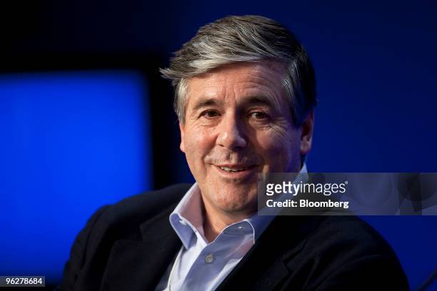 Josef Ackermann, chief executive officer of Deutsche Bank AG, participates in a panel discussion on day three of the 2010 World Economic Forum annual...