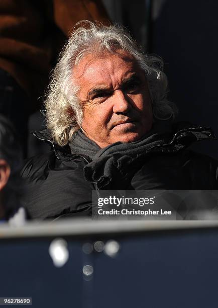 Flavio Briatore of QPR looks on before kick off in the Coca-Cola Championship match between Queens Park Rangers and Scunthorpe United at Loftus Road...