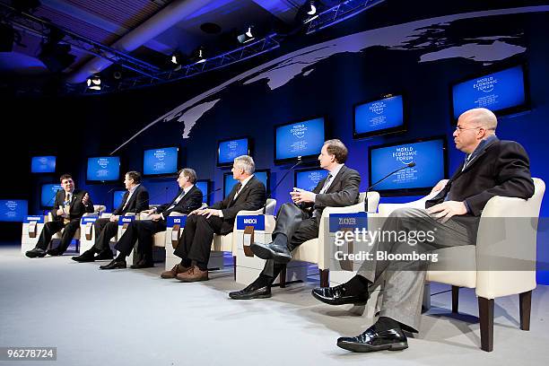 Jeffrey "Jeff" Zucker, president and chief executive officer of NBC Universal Inc., right, and other panelists participate in a discussion on day...