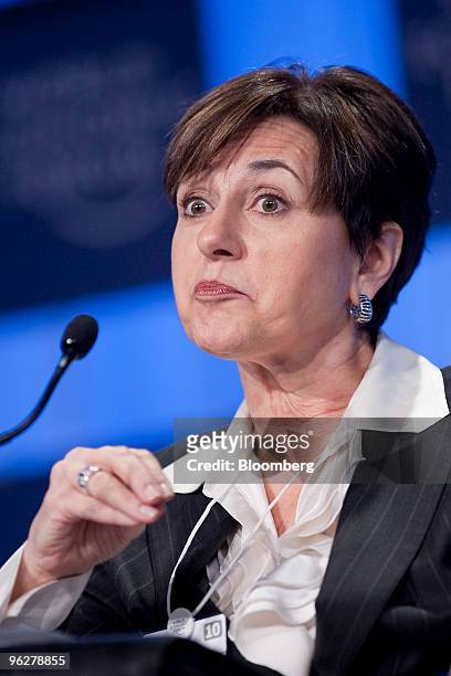Patricia A. Woertz, chairman, president and chief executive officer of Archer Daniels Midland Co. , participates in a panel discussion on day three...