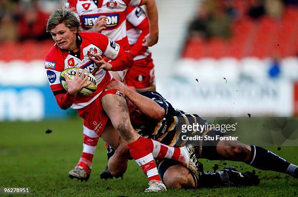 Gloucester fullback Freddie Burns in action during the LV Anglo Welsh Cup match between Gloucester and Worcester Warriors at Kingsholm on January 30,...