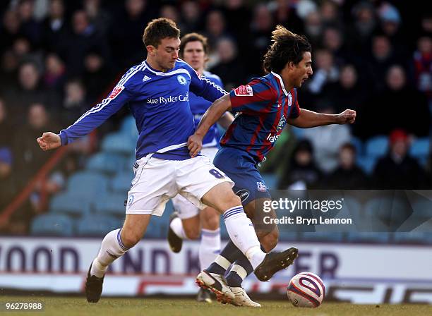 Lee Frecklington of Peterborough United tackles Nick Carle of Crystal Palace during the Coca-Cola Football League Championship match between Crystal...