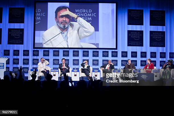 Prannoy Roy, chairman of New Delhi Television , looks to take a question from the audience while moderating a panel discussion on day three of the...