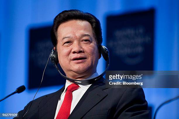 Nguyen Tan Dung, prime minister of Vietnam, speaks during a panel discussion on day three of the 2010 World Economic Forum annual meeting in Davos,...