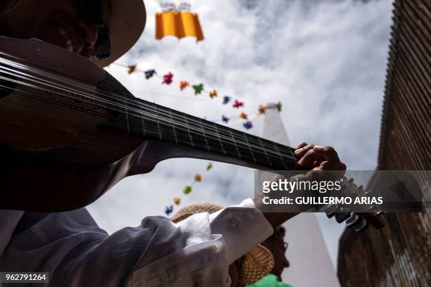 Musician and dancer taking part in the annual "Fandango Fronterizo" event, performs near the border fence at the Friendship Park on the US/Mexico...