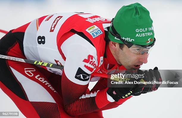 Wilhelm Denifl of Austria competes in the Gundersen Ski Jumping HS 100/10km Cross Country event during day one of the FIS Nordic Combined World Cup...