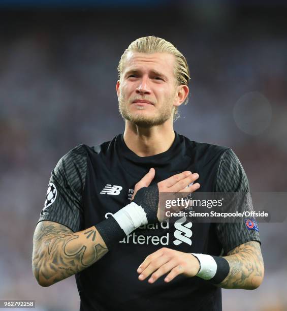 Tearful Liverpool goalkeeper Loris Karius apologises to Liverpool supporters because of his errors during the UEFA Champions League Final match...