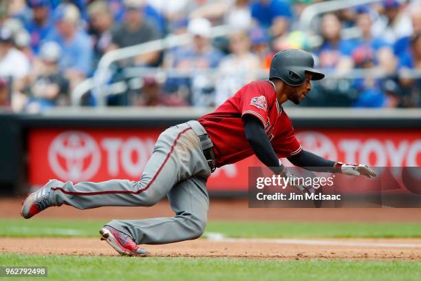Jarrod Dyson of the Arizona Diamondbacks in action against the New York Mets at Citi Field on May 20, 2018 in the Flushing neighborhood of the Queens...