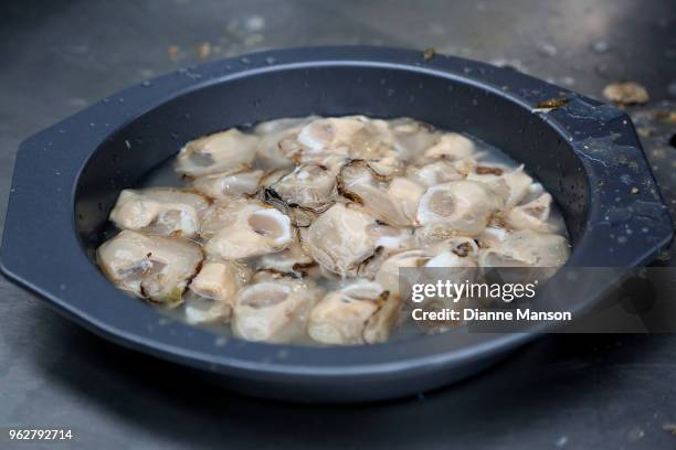 Oysters shown opened during the Bluff Oyster & Food Festival on May 26, 2018 in Bluff, New Zealand. The annual event aims to showcase local Southland...