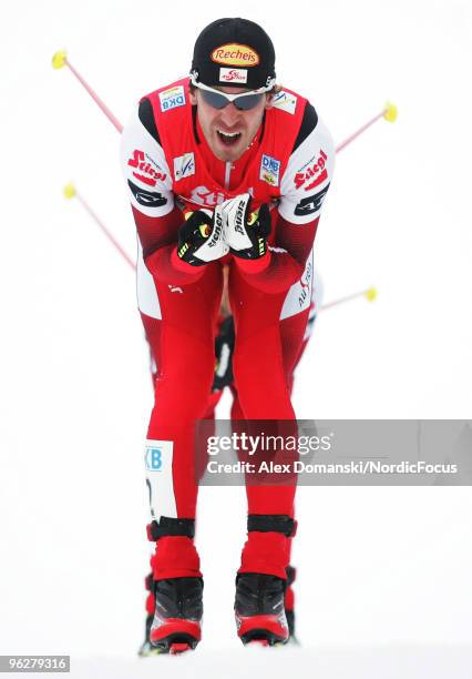 Christoph Bieler of Austria competes in the Gundersen Ski Jumping HS 100/10km Cross Country event during day one of the FIS Nordic Combined World Cup...