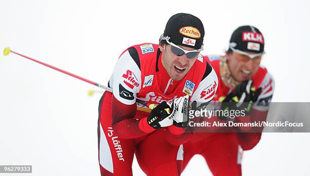 Christoph Bieler of Austria competes in the Gundersen Ski Jumping HS 100/10km Cross Country event during day one of the FIS Nordic Combined World Cup...