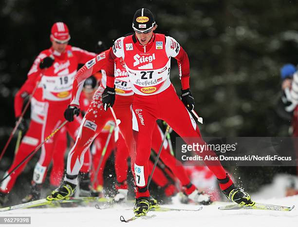 Felix Gottwald of Austria competes in the Gundersen Ski Jumping HS 100/10km Cross Country event during day one of the FIS Nordic Combined World Cup...