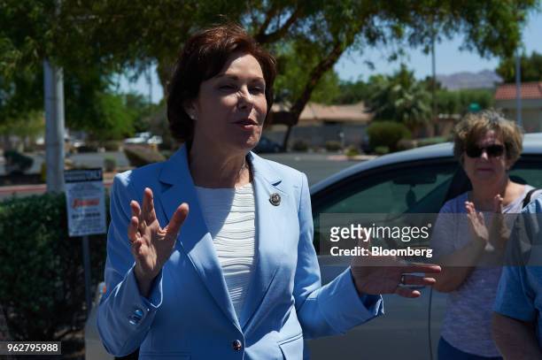 Representative Jacky Rosen, a Democrat from Nevada and Democratic U.S. Senate candidate, speaks ahead of early voting at Cardenas Supermarket in Las...