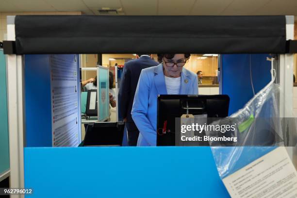 Representative Jacky Rosen, a Democrat from Nevada and Democratic U.S. Senate candidate, casts a ballot while early voting at Cardenas Supermarket in...