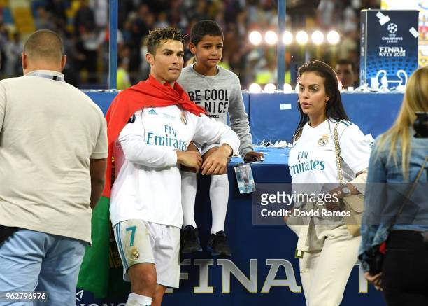 Cristiano Ronaldo of Real Madrid celebrates with his family following his sides victory in the UEFA Champions League Final between Real Madrid and...