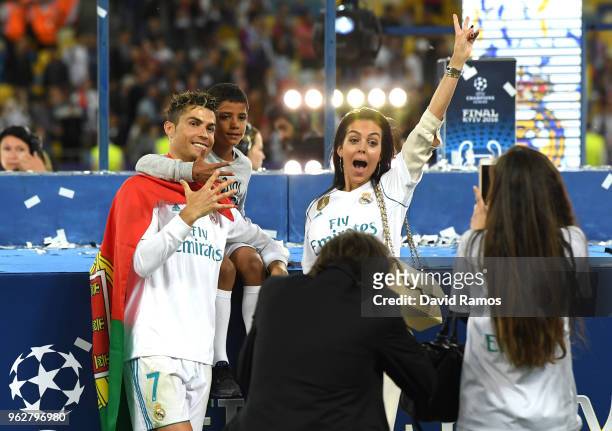 Cristiano Ronaldo of Real Madrid celebrates with his family following his sides victory in the UEFA Champions League Final between Real Madrid and...