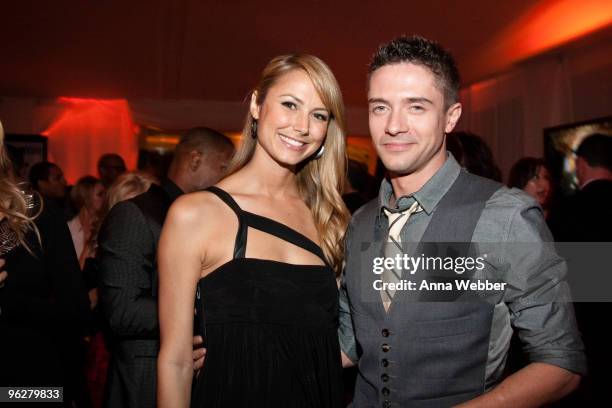 Stacy Keibler and Topher Grace attend L'Ermitage on January 29, 2010 in Los Angeles, California.