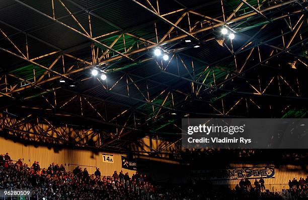 General view of the stands is seen during the Bundesliga match between Borussia Moenchengladbach and SV Werder Bremen at Borussia Park Stadium on...