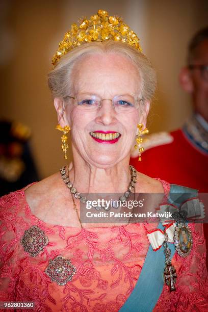 Queen Margrethe of Denmark during the gala banquet on the occasion of The Crown Prince's 50th birthday at Christiansborg Palace Chapel on May 26,...