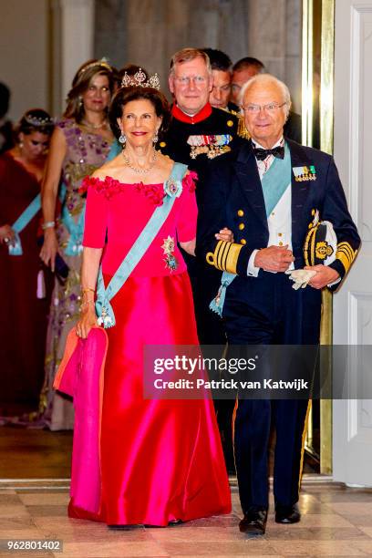 King Carl Gustaf of Sweden and Queen Silvia of Sweden during the gala banquet on the occasion of The Crown Prince's 50th birthday at Christiansborg...